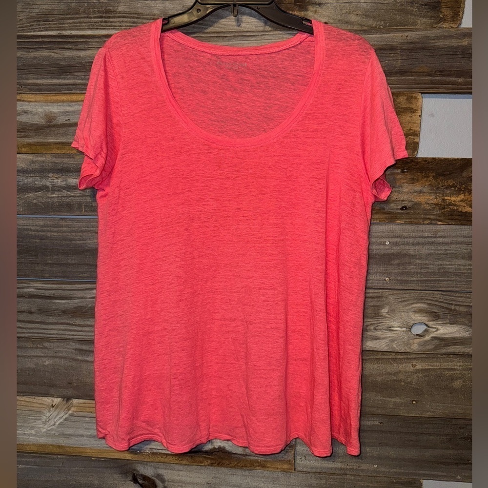 Eileen Fisher Pink 100% Linen Short Sleeve Scoop Neck Top Medium